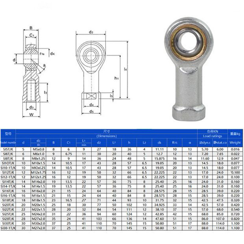 7075-T6 de aluminio Heims Rod End Bearing Serie AM 1/4 5/16 3/8 7/16 1/2 5/8 3/4 1 para las articulaciones Heim