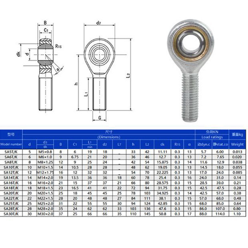 7075-T6 de aluminio Heims Rod End Bearing Serie AM 1/4 5/16 3/8 7/16 1/2 5/8 3/4 1 para las articulaciones Heim